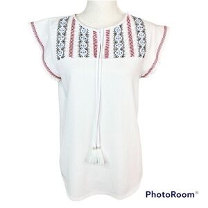2/$25 Adrianna Papell Business Casual Bohemian Embroidered Cap Sleeve Blouse M